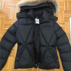 Moncler Black Quilted Down Puffer Jacket with Fur-Trim Hood